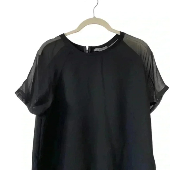 Vince Black Short Sleeve Dress Size Medium Sheer Sleeves Crewneck Classic - Picture 6 of 11